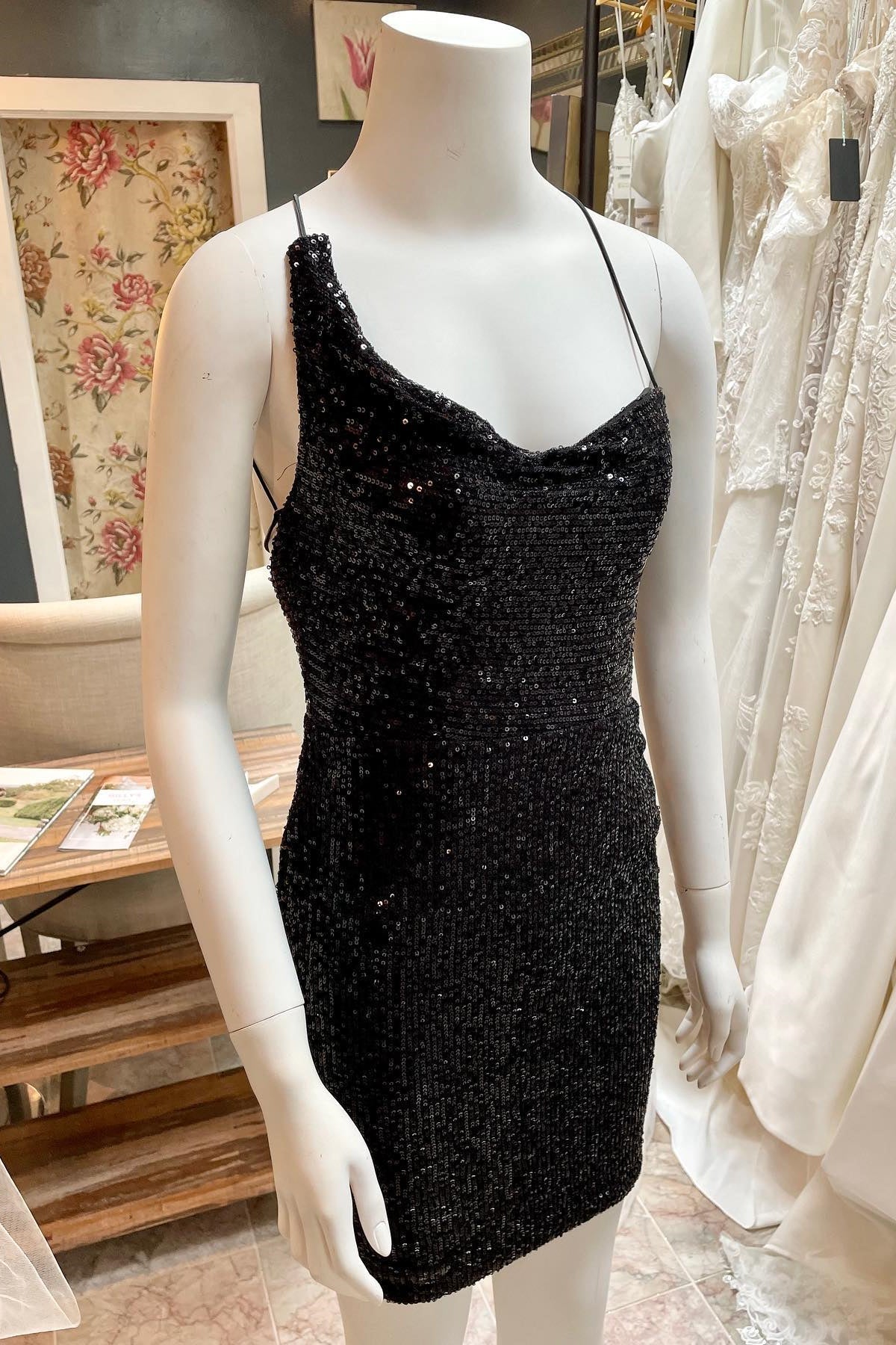 Asymmetrical Black Sequin Lace Up Short Corset Homecoming Dress,Cocktail Dresses Short Formal outfit, Homecoming Dresses For Girls