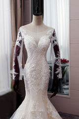 Autumn Long Sleevess Mermaid Lace appliques Ivory Corset Wedding Dress outfit, Wedding Dresses Elegent