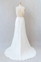 Awesome Long Sheath Lace Chiffon Backless Corset Wedding Dress outfit, Weddings Dresses Uk