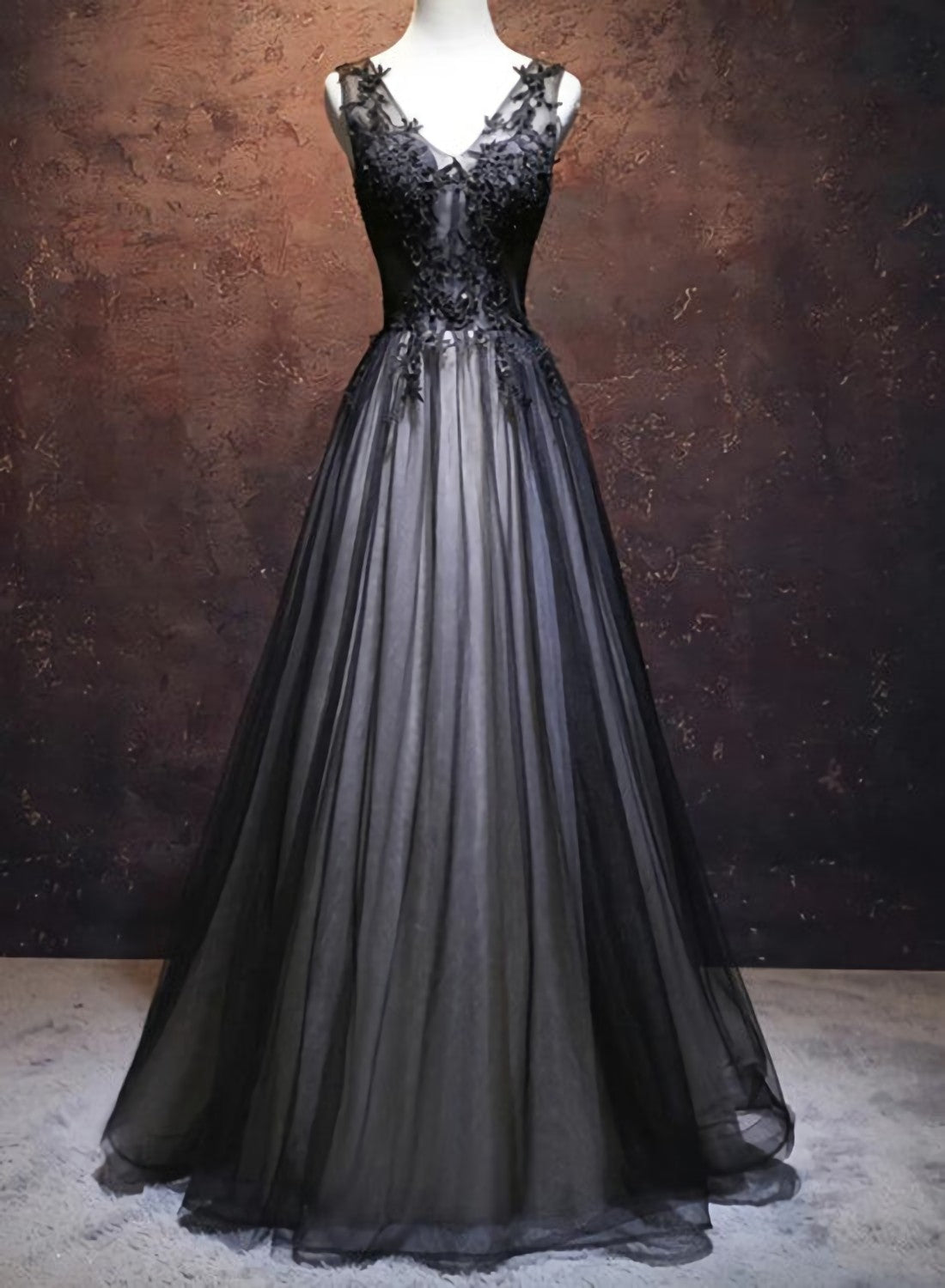 Black Corset Prom Dress, V Neckline Long Black Party Dresses, Black Evening Dresses outfit, Graduation Outfit