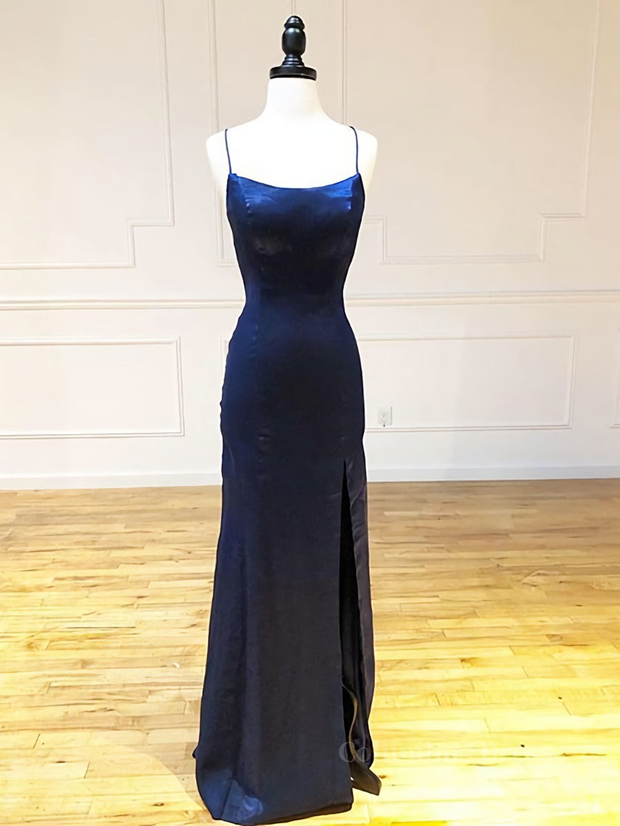 Backless Dark Navy Blue Long Corset Prom Dresses, Dark Navy Blue Corset Formal Graduation Evening Dresses outfit, Party Dress Size 42