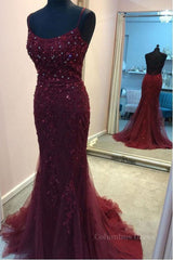 Backless Mermaid Beaded Maroon Lace Long Corset Prom Dresses, Backless Burgundy Lace Corset Formal Dresses, Burgundy Tulle Evening Dresses outfit, Formal Dresses Pink