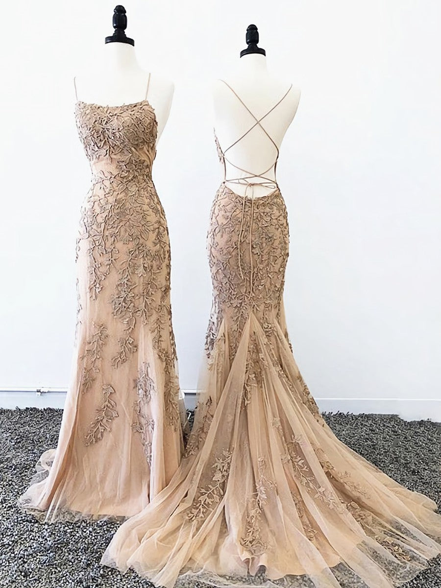 Backless Mermaid Champagne Lace Corset Prom Dress, Champagne Backless Mermaid Lace Corset Formal Dress outfit, Orange Dress