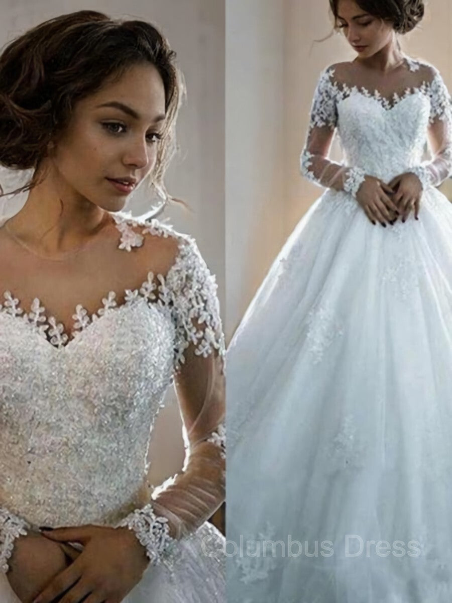 Ball Gown Bateau Court Train Tulle Corset Wedding Dresses With Appliques Lace outfit, Wedding Dresses Girl