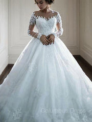 Ball Gown Bateau Court Train Tulle Corset Wedding Dresses With Appliques Lace outfit, Wedding Dress V