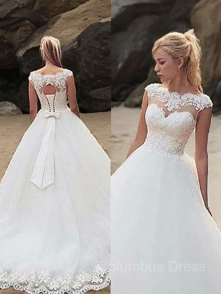 Ball Gown Bateau Court Train Tulle Corset Wedding Dresses With Belt/Sash outfits, Wedding Dresses Fitted