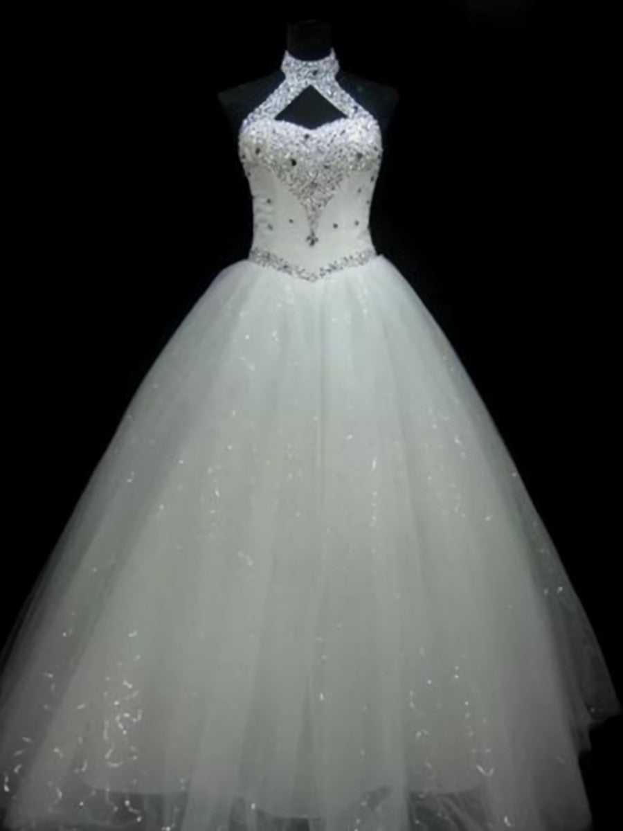 Ball-Gown Halter Beading Floor-Length Tulle Corset Wedding Dress outfit, Wedding Dress Dresses