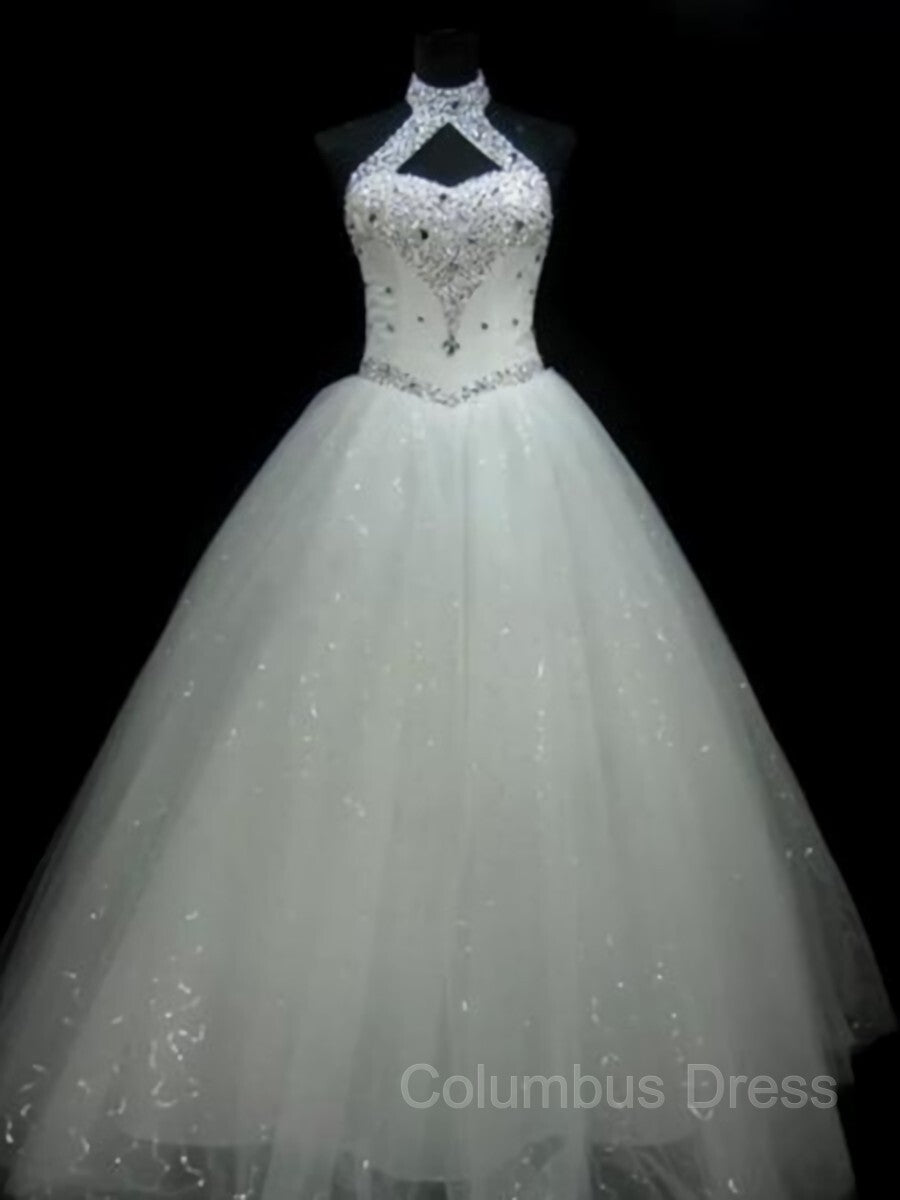 Ball Gown Halter Floor-Length Tulle Corset Wedding Dresses With Beading outfit, Weddings Dress Styles