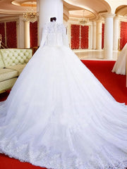 Ball-Gown High Neck Long Sleeves Lace Chapel Train Tulle Corset Wedding Dress outfit, Wedding Dresses Beautiful