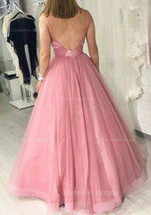 Ball Gown Long/Floor-Length Sparkling Tulle Corset Prom Dress With Pleated Gowns, Prom Dress With Slits