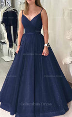 Ball Gown Long/Floor-Length Sparkling Tulle Corset Prom Dress With Pleated Gowns, Prom Dress With Slit