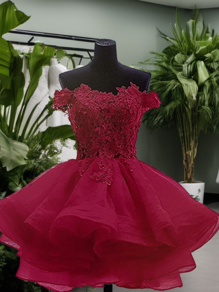 Ball-Gown Off-the-Shoulder Appliques Lace Short/Mini Organza Dress outfit, Bridesmaid Dresses Quick Shipping