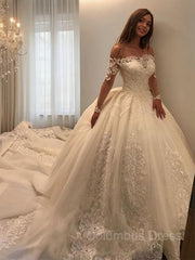 Ball Gown Off-the-Shoulder Cathedral Train Tulle Corset Wedding Dresses With Appliques Lace outfit, Wedding Dress Hire