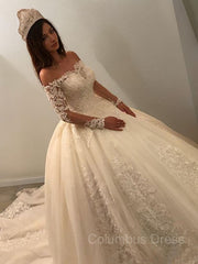 Ball Gown Off-the-Shoulder Cathedral Train Tulle Corset Wedding Dresses With Appliques Lace outfit, Wedding Dress Color