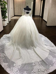 Ball Gown Off-the-Shoulder Cathedral Train Tulle Corset Wedding Dresses With Appliques Lace outfit, Wedding Dress Colors