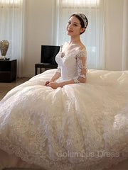 Ball Gown Off-the-Shoulder Cathedral Train Tulle Corset Wedding Dresses With Beading outfit, Wedding Dressed Under 1007