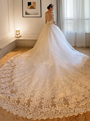 Ball Gown Off-the-Shoulder Cathedral Train Tulle Corset Wedding Dresses With Beading outfit, Wedding Dress Winter