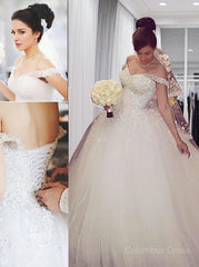 Ball Gown Off-the-Shoulder Court Train Tulle Corset Wedding Dresses With Appliques Lace outfit, Wed Dress Lace