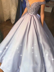 Ball Gown Off-the-Shoulder Floor-Length Satin Corset Prom Dresses With Beading outfit, Party Dresses For Teen