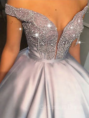 Ball Gown Off-the-Shoulder Floor-Length Satin Corset Prom Dresses With Beading outfit, Party Dress Website