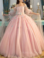 Ball Gown Off-the-Shoulder Floor-Length Tulle Corset Prom Dresses With Flower outfit, Party Dress Websites