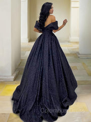 Ball Gown Off-the-Shoulder Sweep Train Corset Prom Dresses With Ruffles Gowns, Evening Dresses V Neck