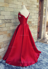 Ball Gown Off-The-Shoulder Sweep Train Satin Corset Prom Dresses With Waistband outfit, Party Dress Express Photos
