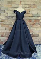 Ball Gown Off-The-Shoulder Sweep Train Satin Corset Prom Dresses With Waistband outfit, Party Dress Reception Wedding