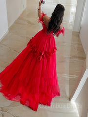 Ball Gown Off-the-Shoulder Sweep Train Tulle Corset Prom Dresses With Flower outfit, Sundress