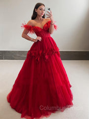 Ball Gown Off-the-Shoulder Sweep Train Tulle Corset Prom Dresses With Flower outfit, Hoco