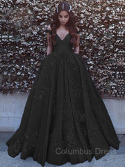 Ball Gown Off-the-Shoulder Sweep Train Tulle Corset Prom Dresses With Pockets Gowns, Prom Dress Boutiques
