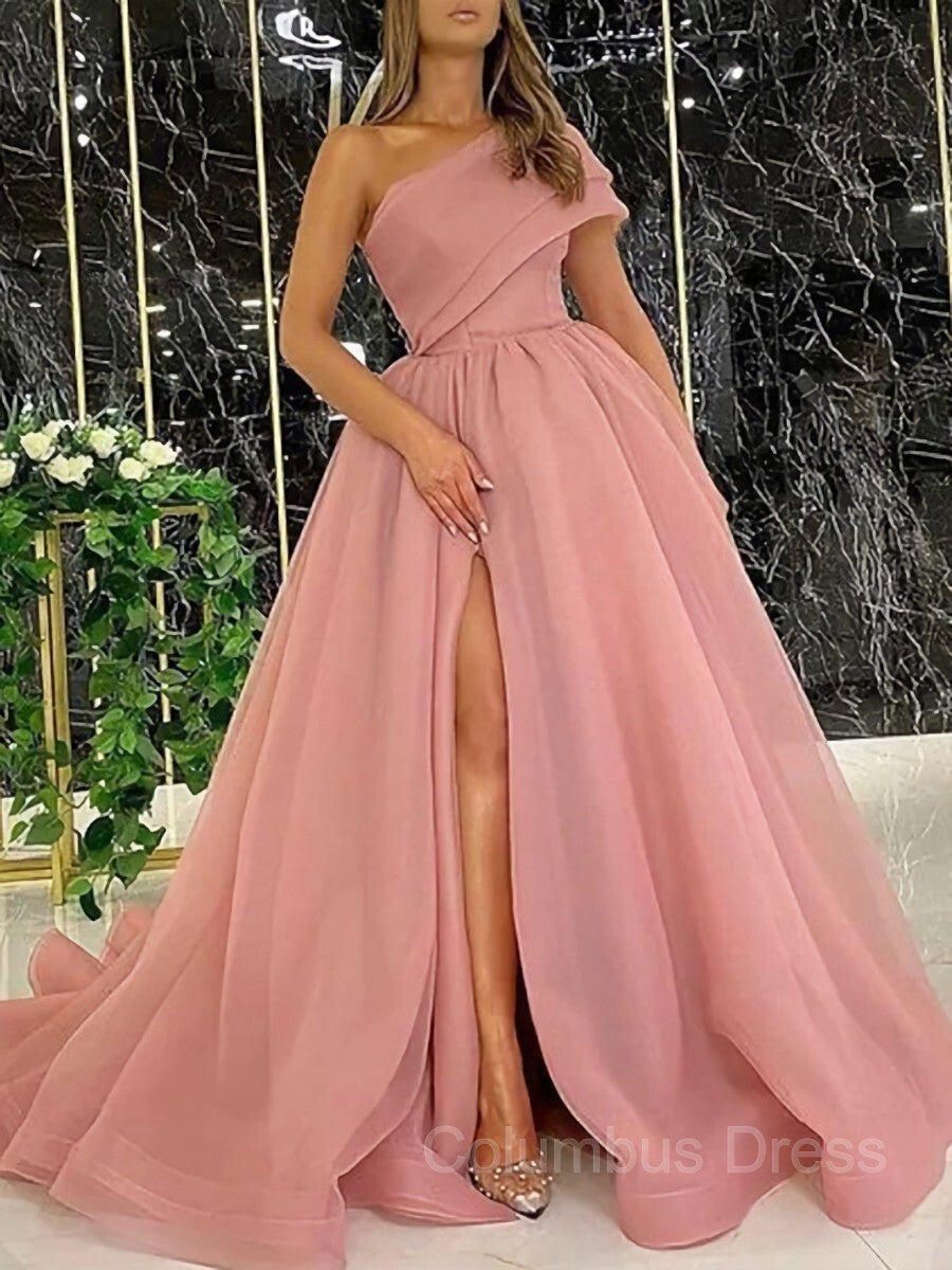 Ball Gown One-Shoulder Sweep Train Organza Corset Prom Dresses With Leg Slit outfit, Homecoming Dress Tights