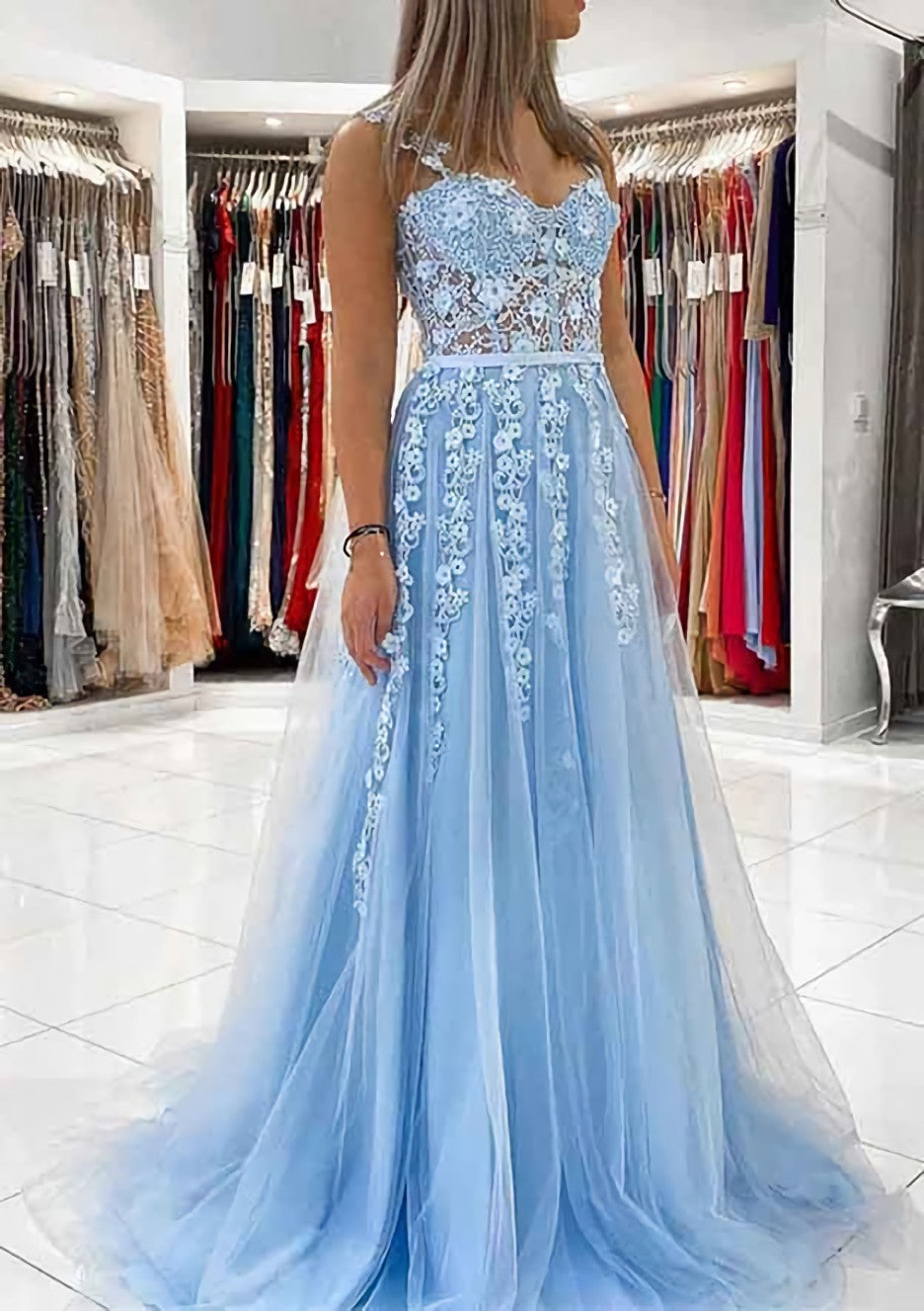 Ball Gown Princess Sweetheart Tulle Sweep Train Corset Prom Dress With Appliqued Lace outfit, Bridesmaid Dress Styles Long