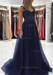Ball Gown Princess Sweetheart Tulle Sweep Train Corset Prom Dress With Appliqued Lace outfit, Bridesmaid Dress Style Long