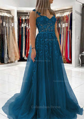 Ball Gown Princess Sweetheart Tulle Sweep Train Corset Prom Dress With Appliqued Lace outfit, Bridesmaids Dress Beach