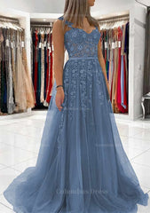 Ball Gown Princess Sweetheart Tulle Sweep Train Corset Prom Dress With Appliqued Lace outfit, Bridesmaid Dress Beach