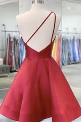 Ball Gown Red Hand-Made Flowers Satin One Shoulder Sleeveless Short Corset Homecoming Dresses outfit, Bridesmaids Dresses Blue