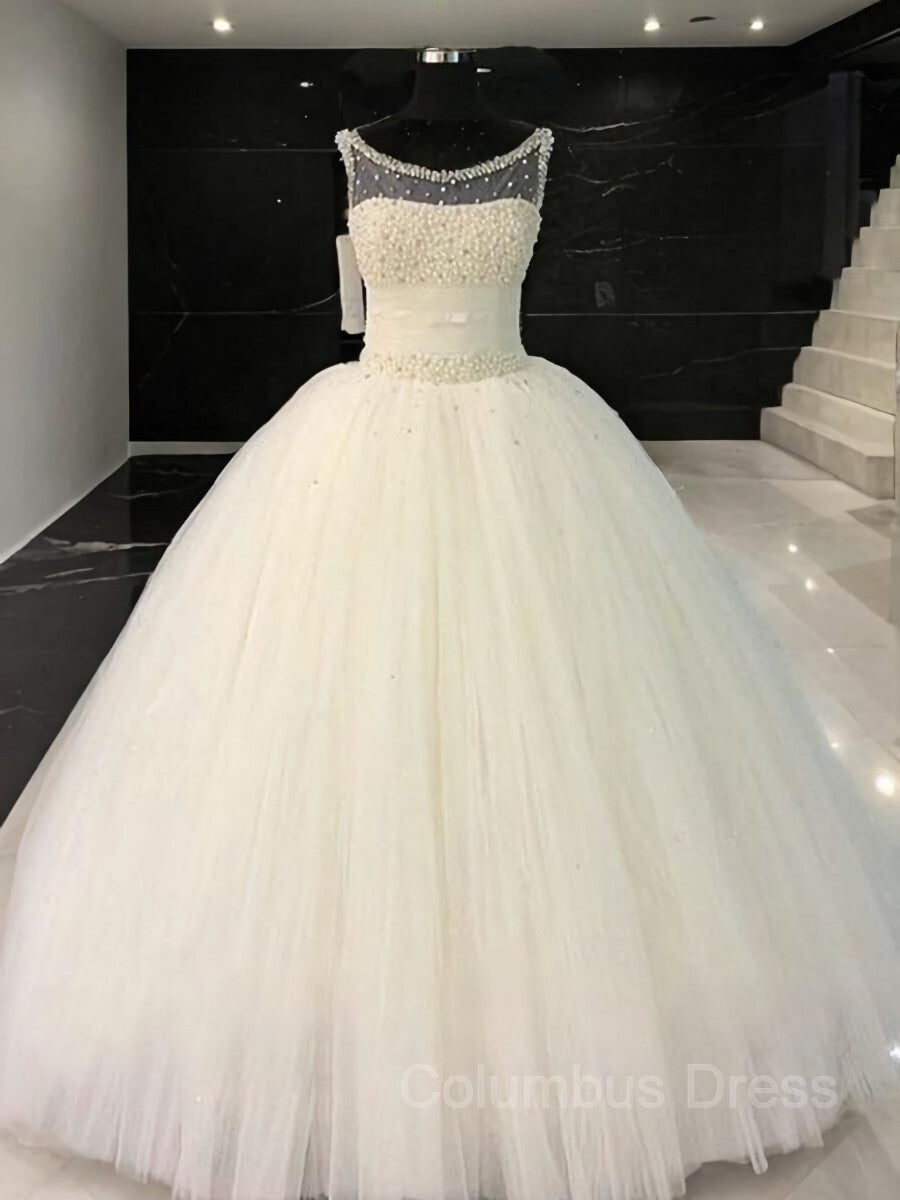 Ball Gown Scoop Floor-Length Tulle Corset Wedding Dresses With Beading outfit, Wedding Dresses For Maids