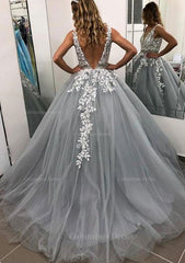 Ball Gown Sleeveless Long/Floor-Length Tulle Corset Prom Dress With Lace Appliqued Beading outfit, Formal Dresses For Wedding Guest