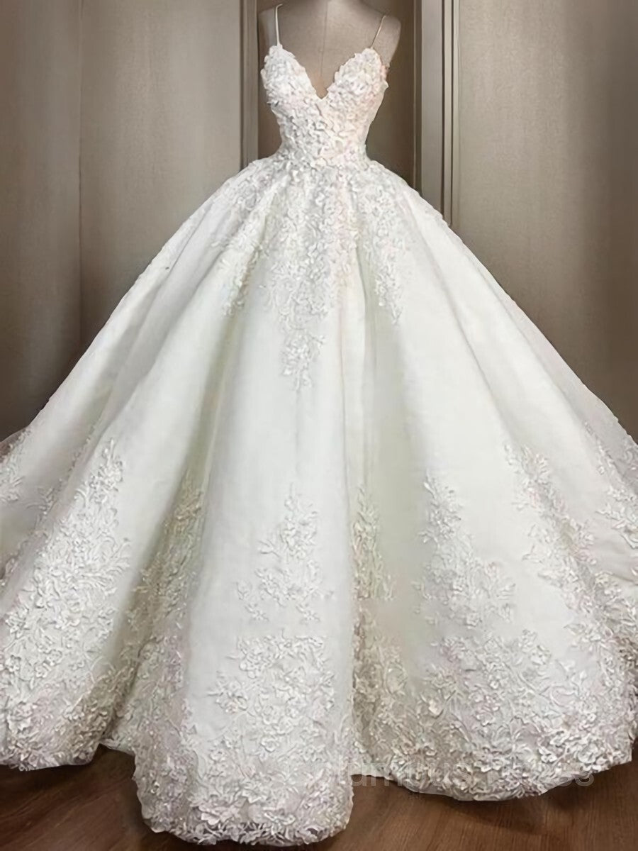 Ball Gown Spaghetti Straps Floor-Length Satin Corset Wedding Dresses outfit, Wedding Dresses Elegant Simple