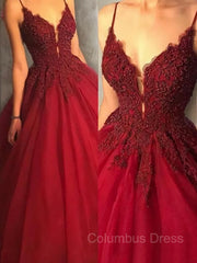 Ball Gown Spaghetti Straps Sweep Train Tulle Corset Prom Dresses With Appliques Lace outfit, Bridesmaid Dresses Summer Wedding