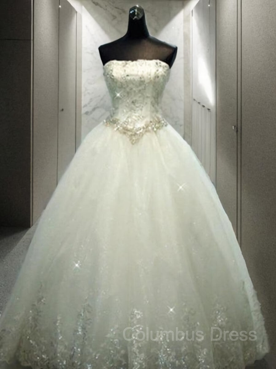 Ball Gown Strapless Floor-Length Tulle Corset Wedding Dresses With Rhinestone outfits, Wedding Dresses Vintage Style
