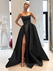 Ball Gown Strapless Sweep Train Satin Corset Prom Dresses With Leg Slit outfit, Evening Dress Formal