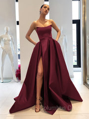 Ball Gown Strapless Sweep Train Satin Corset Prom Dresses With Leg Slit outfit, Evening Dresses With Sleeves
