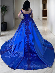 Ball Gown Straps Court Train Satin Evening Dresses With Appliques Lace outfit, Gorgeou Dress