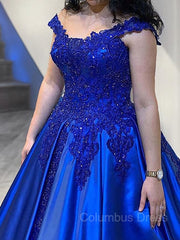 Ball Gown Straps Court Train Satin Evening Dresses With Appliques Lace outfit, Senior Prom Dress