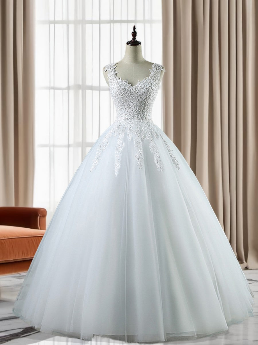 Ball-Gown Sweetheart Applique Floor-Length Tulle Corset Wedding Dress outfit, Wedding Dress Idea