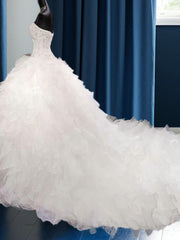 Ball-Gown Sweetheart Beading Cathedral Train Organza Corset Wedding Dress outfit, Wedding Dress Designs