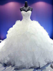 Ball-Gown Sweetheart Beading Cathedral Train Organza Corset Wedding Dress outfit, Wedding Dress Collection