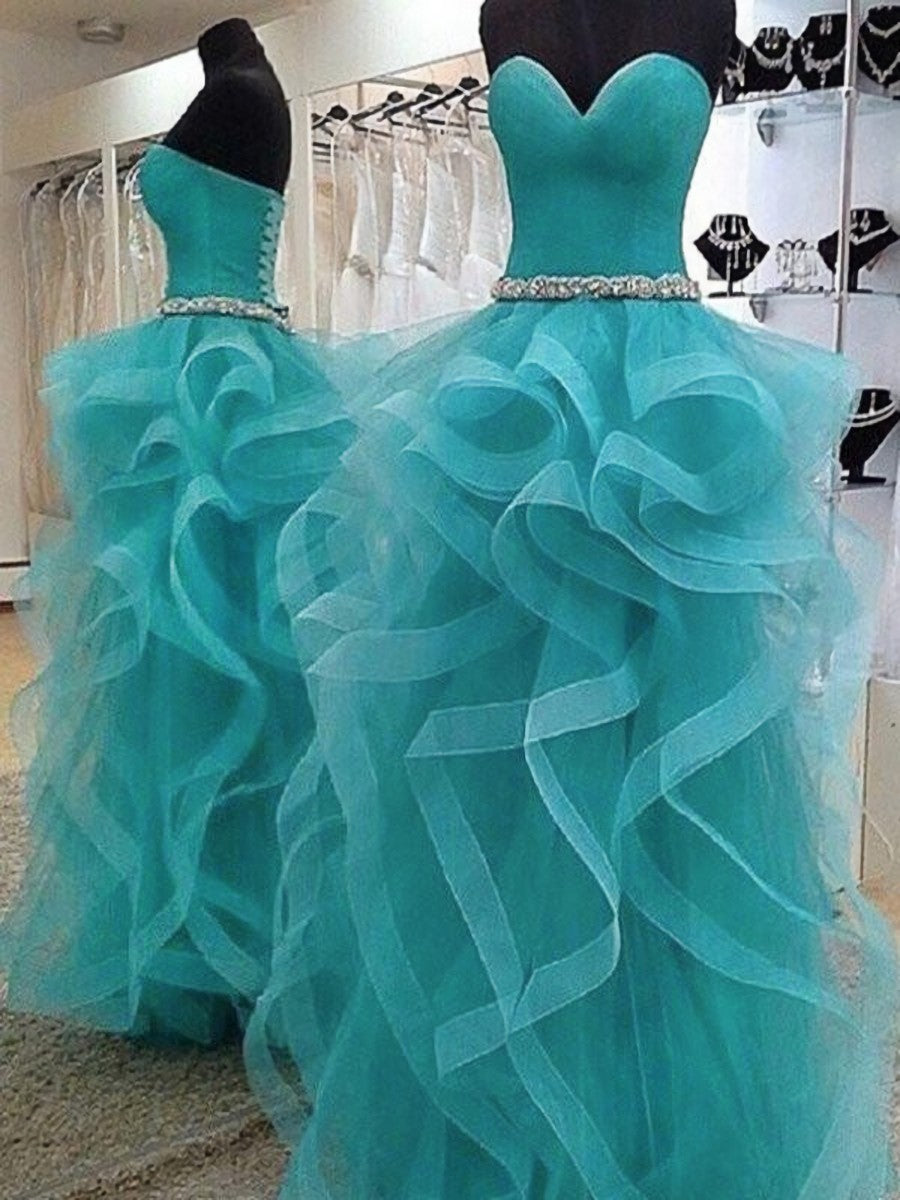 Ball-Gown Sweetheart Cascading Ruffles Floor-Length Tulle Dress outfit, Bridesmaids Dresses Formal